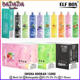 Oryginalne pudełko elf shisha hookah 15000 dmuchy jednorazowe eftarettes puff 15K Vape Pen vaper 600 mAh akumulator 26 ml wózki strąków 11 Smaki 0% 2% 3% 5%