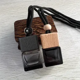 Wholesale Hanging Car Aroma Diffuser 8ml Air Freshener Cube Frosted Car Hanging Perfume Bottle With Wood Cap