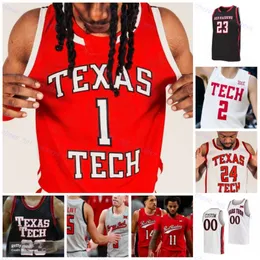 Texas Tech Basketbol Jersey CJ Williams Jaylon Tyson Kerwin Walton Malik Ondigo K. J. Allen Davide Moretti Texas Tech Red Formalar Özel Dikişli Erkek Gençlik