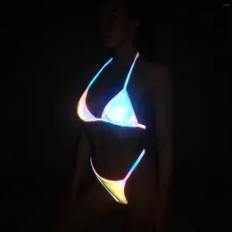 Kadın Mayo Renkli Yansıtıcı Seksi Bikini Setleri Kadın Gece Kulübü Yansıtma Hafif Bikinis Moda Mayo Plajı Kıyafetleri İçin
