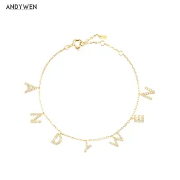 Armband Andywen 2020 Ny 925 Sterling Silver Letter Namn Inledande Alfabet Anpassa Armband 2021 Fashion Wedding Present Rock Punk