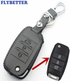 FLYBETTER Genuine Leather 3Button Flip Key Case Cover For Kia CarensCeratoForteK2K3K5K4 Car Styling L733246145