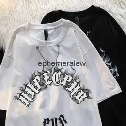 Erkek Tişörtler Tasarım Sens erkek Amerikan tarzı kolye kısa kollu karanlık çizgi cadde gevşek hip hop Kore versiyonu t-shirthirt24220