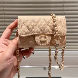 Mini designer kedjepåse kvinnor lyxiga crossbody väska kaviar material klassisk diamant mönstrad quiltad väska axel väska makeup väska koppling väska midjepåse korthållare