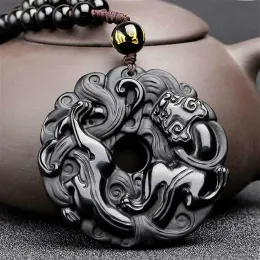 Hängsmycken naturliga svarta obsidian tigerhänge pärlor halsband mode charm smycken handkåpslycklig amulett gåvor till sina kvinnliga män