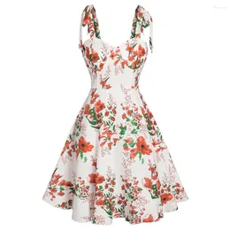 Casual Dresses Sleeveless Allover Floral Print Tie Strap Cupped Flounce Cami Sundress For Female Summer Robe