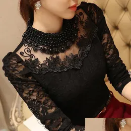 القمصان البلوزات النسائية dingaozlz الأنيقة طويلة الأكمام طويلة bodysuit zeded women lace plouse tops blusas mesh chiffon female clo dhtgh