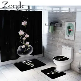 Bath Mats Zeegle Shower Curtain Waterproof Bathroom Anti-slip Carpet Set Absorbent Toilet Cover Mat Rug2245