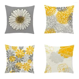 Pillow Nordic Yellow Grey Flower Pillowcase Double Side Print Cover For Sofa Living Room Office Throw Pillows Covers Home Decor