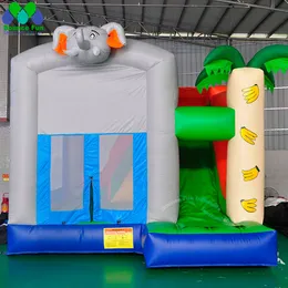 4x4m (13.2x13.2ft) Üfleyici ile Fil Şişme Bouncy Kalesi Slip Slide Özelleştirilmiş Çocuklar Boung House Air Jumper Jumping Castle Combo