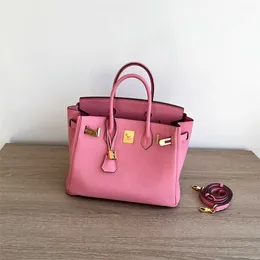 Tote Handväska BK Sweet Pink Womens Bag Lychee Mönster Läder Handväska Fashionabla toppskikt Kohide Crossbody Liten Bag Trendy