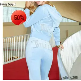 Juicy Apple Women's Tracksuits Veet Sying Suits Outfit Two Piece Jogging Velor Sweatshirt Met Hoodie Pants Suit Womens Fashion 2024