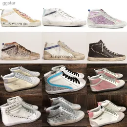 Włosze marka złota trampki goseity gwiazda Golden Sneaker Mid Slide Star Hightop Style Shoe Włoch marka Women Buty Casual Buty cekinowe białe doold brudne men sh nuxt