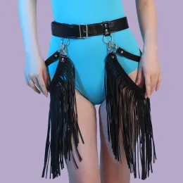 skirt Goth Black Leather Skirts Belt for Women Punk Tassle High Waist Hollow Out Skirts Boho Sexy Dancing Fringe Mini Skirt Waist Belt