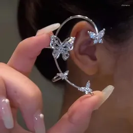 Brincos traseiros 1 peça, brilhante, zircônia, borboleta, clipe de orelha, sem piercing, moda, envoltório, algemas, brinco, noiva, joias de casamento para mulheres