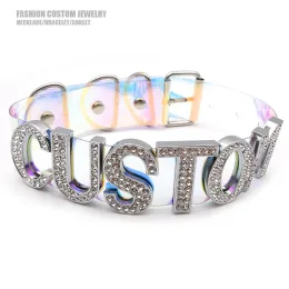 Collane Laser Fashion Laser Pvc Choker Sexy Rhinestone Lettere grandi Nome personalizzate Collane di nome per donne uomini ampi goti collare