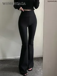 Calças femininas tvvovvin coreano vintage magro outono sino bottoms cintura alta casual flare feminino fahsion doce calças esportes j8bd