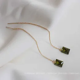 Stud Earrings Original 14K Gold Green Square Zircon Pendant Luxury Elegant Jewelry For Woman