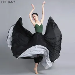 Palco desgaste estilo chinês saia com grande bainha dança flamenco para mulheres 720 graus cor sólida saias longas dançarino prática
