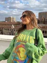 Womens Designer Hoodie Carta Padrão Impresso Roupas Personalizado Nirvana Hoodies Crew Pescoço Pulôver Moletom Para Mulheres Confortável Top Solto