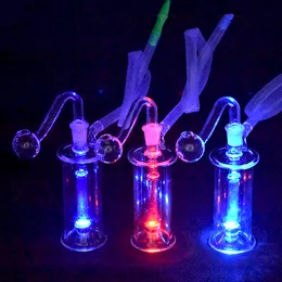 Portable Dab Rig Glass Oil Burner Bong with LED Light Handheld Smoking Bubbler Water Pipe Inline Matrix Perc Ash Catcher Hookahwith 10mm Male Glass Oil Burner Pipe