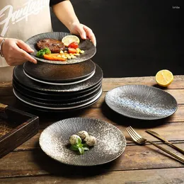 Tablice japońska minimalistyczna linia okrągła ceramiczna jadalnia kreatywna stek stek makaron płaski obiadowy talerz stolika w zachodniej restauracji