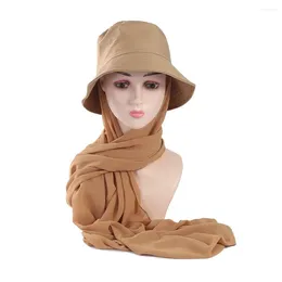 Roupas étnicas Mulheres Muçulmanas Chapéu de Balde com Chiffon Hijabs Verão Esportes Cap Hijab pronto para usar Instant Islam Headscarf