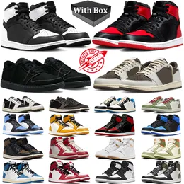 Med Box Jumpman 1 High Basketball Shoes Men Women 1s Black White Unc Toe Low Olive Black Phantom Reverse Mocha Satin Bred Patent Mens Trainers Sneakers