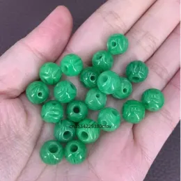 Pendants 10pc Natural A Green Jade 810mm Hollow gold beads DIY Bracelet Bangle Charm Jadeite Jewellery Fashion Amulet Gifts Women Men