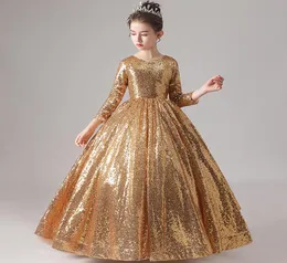 Luxury Sequined Girls Pageant Dresses Fluffy Off The Shoulder Ruched Gold Bling Flower Girl Dresses Ball Gowns Party Dresses for G8616153