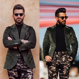 Abito da uomo in misto lana verde militare stile moda Abito da sposa con risvolto a punta Due bottoni Smoking da sposo Slim Fit Abiti da sposo 1 pezzo (giacca) Taglia personalizzata