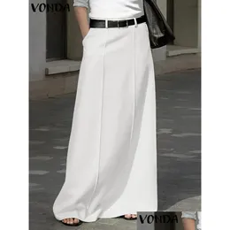 Plus Size Dresses Vonda Elegant Long Skirts Women Fashion Solid Color Maxi Skirt Pleated Casual Loose Pockets High Waist Vintage Bot Ot2Kk