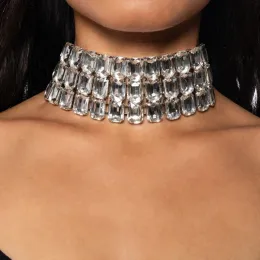 Moment Stonefans Trendy Multilayer Rhinestone Choker Uttalande Tillbehör 2024 Fashion Square Crystal Collar Choker Bankettsmycken