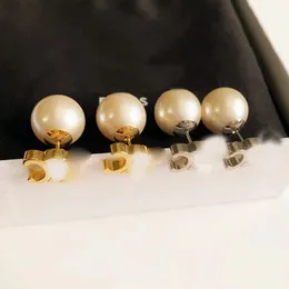 Luxo Big Pearl Letters Brincho Brincos para Mulheres 18K Gold Golds Golds Charme elegante Double Side Ball Earrings Earring Ear Rings Presente de jóias de casamento