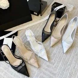Dress Shoes Top Quality Women pumps High Heels Pointy bow mesh sexy sandals Luxury Fashion slingback Classic Kitten heel Designer Women High Quality Si Y240531DVUX