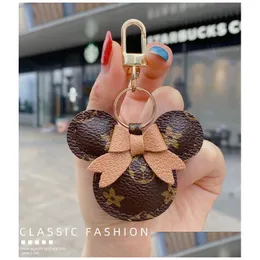 Cartoon Accessories Mouse Design Car Keychain Flower Bag Pendant Charm Jewelry Keyring Holder For Women Men Gift Fashion Pu Leather Dh0Dx