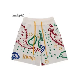 Designer Rhude Shorts Fashion Casual Clothing Beach Shorts 2023 New Ess Short Knitted Cashew Flower Jacquard Letter High Quality Loose F 9834
