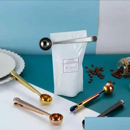 Misurini per caffè Cucchiaio in acciaio inossidabile Scoop Mtifunction Clip di chiusura per sacchetto Latte in polvere Cucchiai dosatori per condimento liquido Manico lungo Cof Dhjap