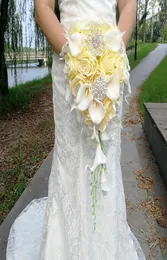 Waterfall Wedding Flowers Yellow rose Calla Lilies Bridal Bouquets Artificial Pearls Crystal Wedding Bouquets Bouquet De Mariage R9658911