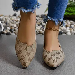 Slippers 2024 New Flat Embroidered Shallow Mouth Single Shoes Women's Large Size Soft Sole Pointed Lazy Bean Shoes T240220