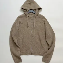 Kvinnors stickor Kvinnors tröja 2024 Höst- och vintermetallgarn Soft Cashmere Zipper Hooded Cardigan