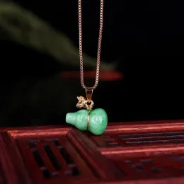 Pendants Jade Gourd Necklace Pendant Chinese Real 925 Silver Man Jewelry Talismans Men Gifts for Women Luxury Amulets Natural Green