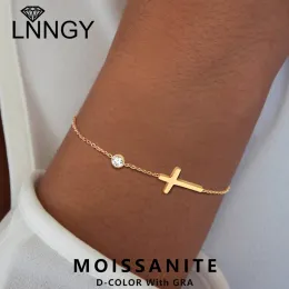 Armband lnngy enkel enkedjor armband för kvinnor vintage kors 4mm moissanite armband mode mångsidiga kvinnliga hand smycken gåva