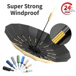 مقاومة للرياح قوية 48 عظم مظلة قابلة للطي بالكامل للرجال بحجم كبير مقاوم للطقس أشعة الشمس UV حماية المظلات الإناث الذكور 240219