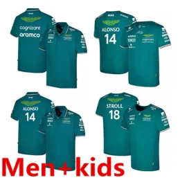 Camisetas Aston Martin Jerseys T-shirt AMF1 22 2023 Crianças Homens Oficial Meninos Meninas Fernando Alonso T-shirt Fórmula 1 Racing Terno F1 Camisa Moto Motorcyc Tees