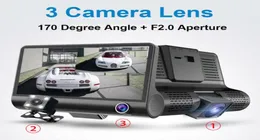 3 Cameras Car DVR Auto Driving Dashcam مسجل فيديو مركبة 4quot عرض FHD 1080p الأمامي 170 ° الخلفية 140 ° الداخلية 120 ° ليلة V6303308