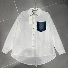 Denim lapptäcke skjorta mode andningsbar tunn skjorta långärmad lapel sommarsolskyddsjacka