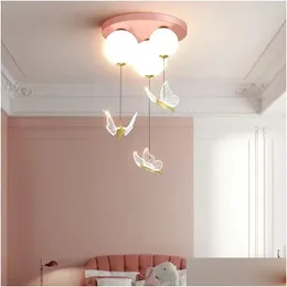 Taklampor l Simple Bedroom Butterfly Light Childrens Room Pendant Warm and Romantic Indoor Drop Delivery Lighting DHVK6