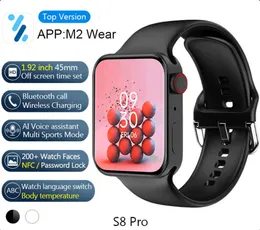 S8 Pro Smart Watch Series 7 45mm 1.92 인치 남성 여성 NFC Bluetooth Call Wristband 심박수 피트니스 추적기 스마트 워치 iOS 용 Android PK DT7 Max Watches 10A