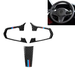 3 in 1 Car Carbon Fiber Tricolor Steering Wheel Button Decorative Sticker for BMW 5 Series G30 X3 G01 Left and Right Drive Univers4162120